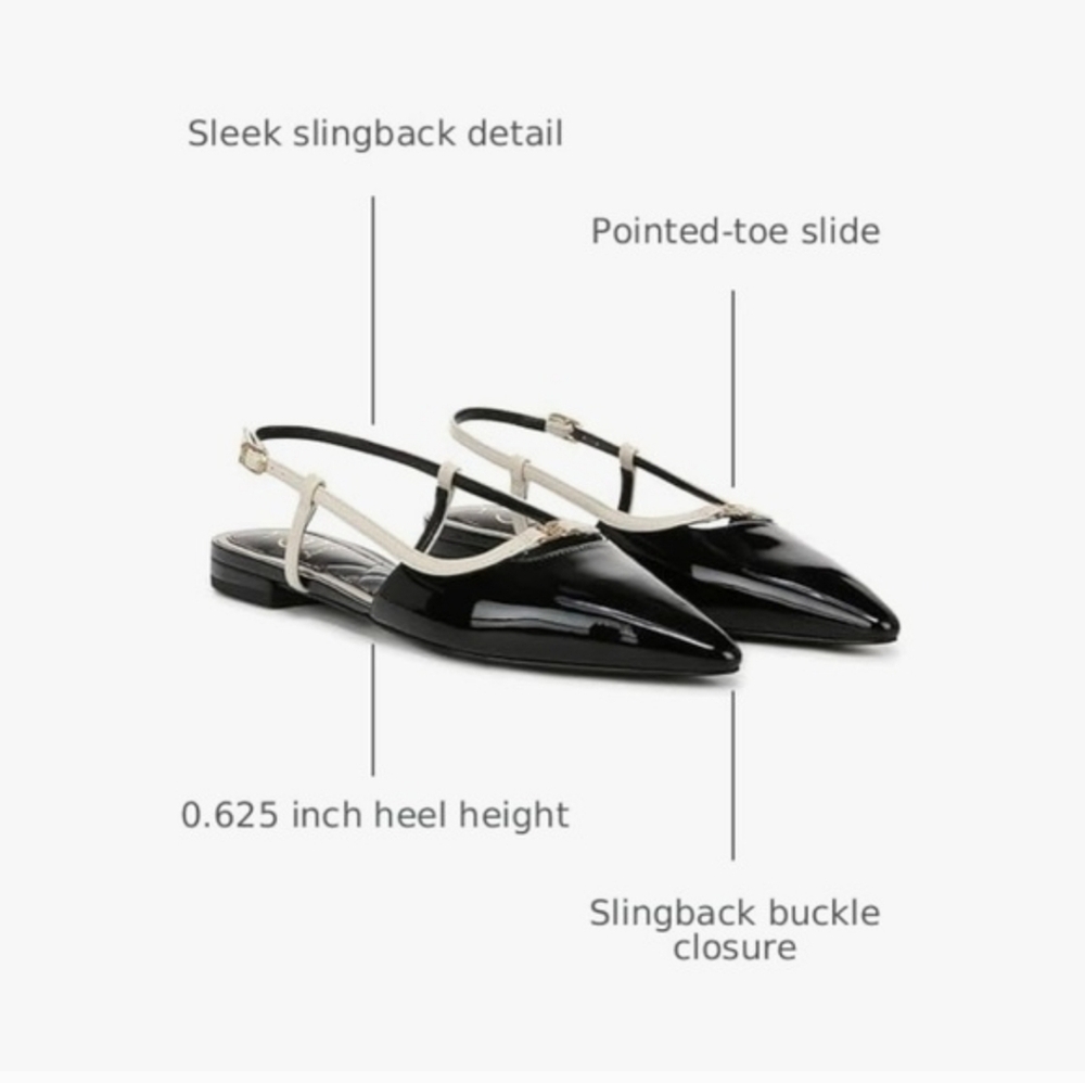 NEW Sam Edelman Women's Cohen Black/White Slingback Pointy Toe Flats 8.5 - Picture 2 of 9